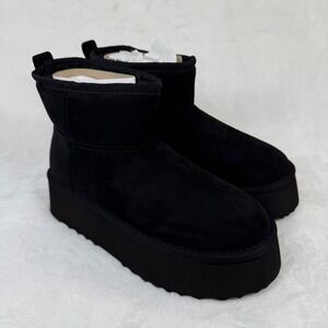 Steve Madden Crue Black Platform Mini Boots Faux Fur Lined Womens 6.5 CRUE01S1